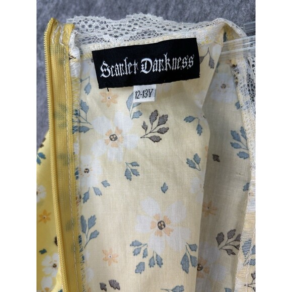 Scarlet Darkness Dress Floral Prairie Pioneer Cottagecore Modest Girls Sz 12-13Y - Picture 9 of 10